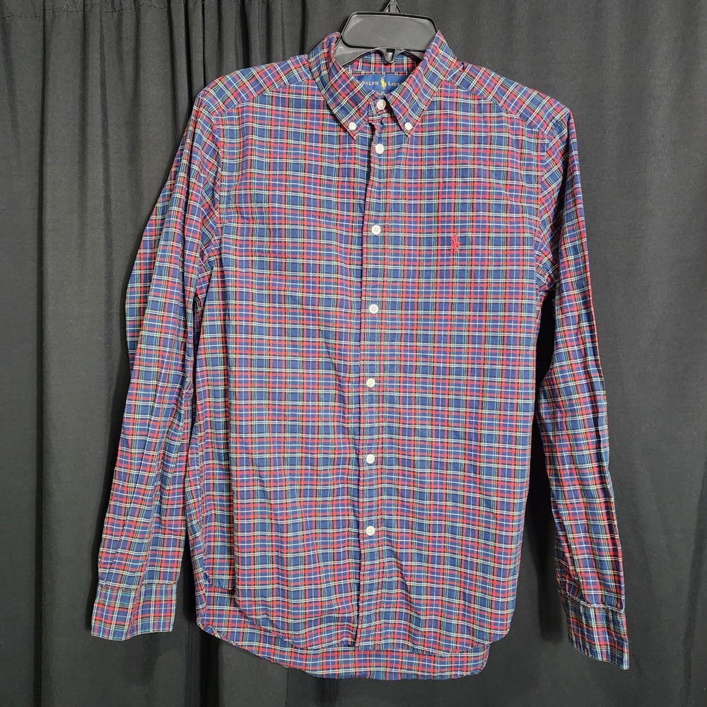 Ralph‎ Lauren Boys XL 18-20 Plaid Button Down Shirt Navy Red Green Cotton